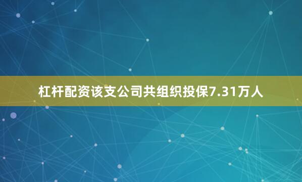 杠杆配资该支公司共组织投保7.31万人